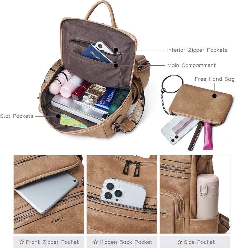 Shrrie Backpack Purse for Women Leather Backpack Fashion Designer Travel Backpack Convertible Shoulder Bag - Image 4